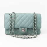 CHANEL Handbag 18C Light Blue Caviar Quilted Medium Classic Flap Edge Stitching Silver Hardware -Knockoff
