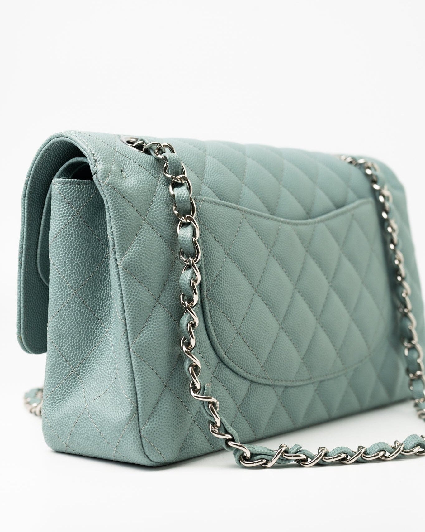 CHANEL Handbag 18C Light Blue Caviar Quilted Medium Classic Flap Edge Stitching Silver Hardware -Knockoff
