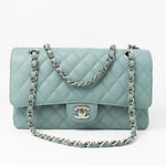 CHANEL Handbag 18C Light Blue Caviar Quilted Medium Classic Flap Edge Stitching Silver Hardware -Knockoff
