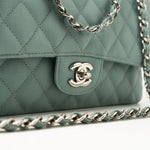 CHANEL Handbag 18C Light Blue Caviar Quilted Medium Classic Flap Edge Stitching Silver Hardware -Knockoff
