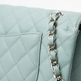 CHANEL Handbag 18C Light Blue Caviar Quilted Medium Classic Flap Edge Stitching Silver Hardware -Knockoff
