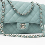 CHANEL Handbag 18C Light Blue Caviar Quilted Medium Classic Flap Edge Stitching Silver Hardware -Knockoff
