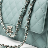 CHANEL Handbag 18C Light Blue Caviar Quilted Medium Classic Flap Edge Stitching Silver Hardware -Knockoff
