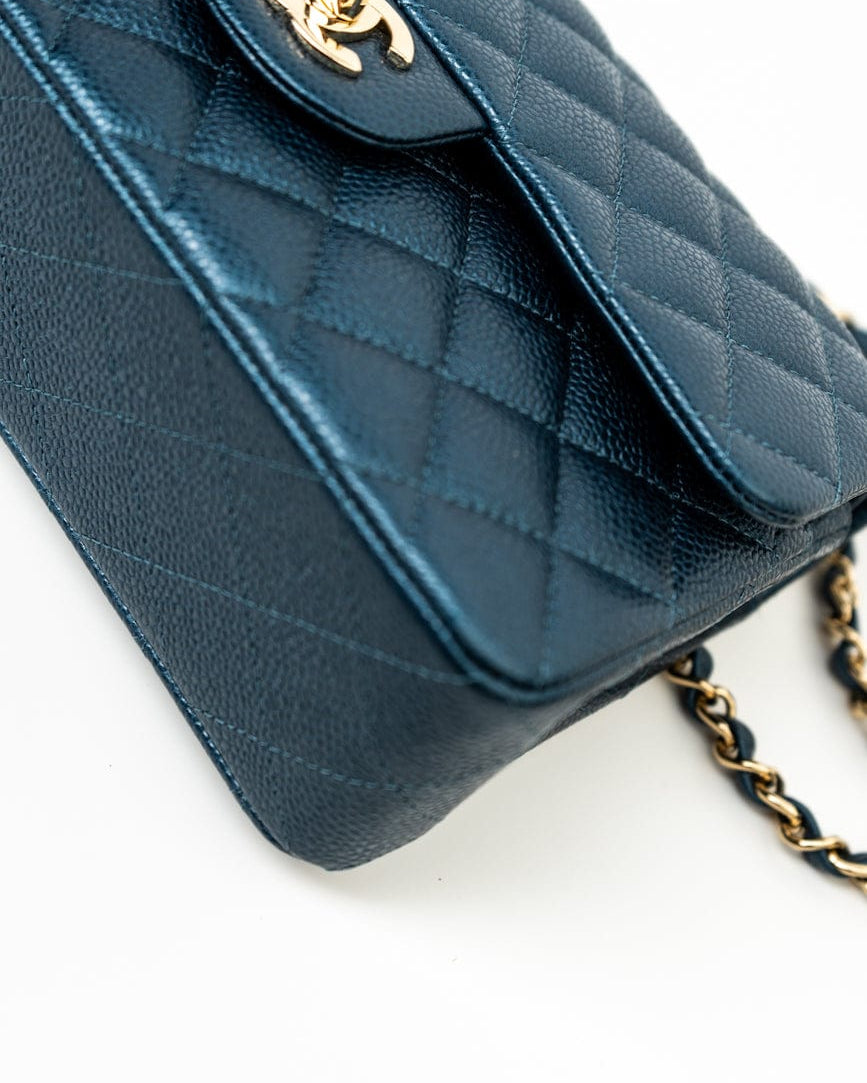 CHANEL Handbag 18S Dark Blue Small Caviar Quilted Classic Double Flap Light Gold Hardware -Knockoff
