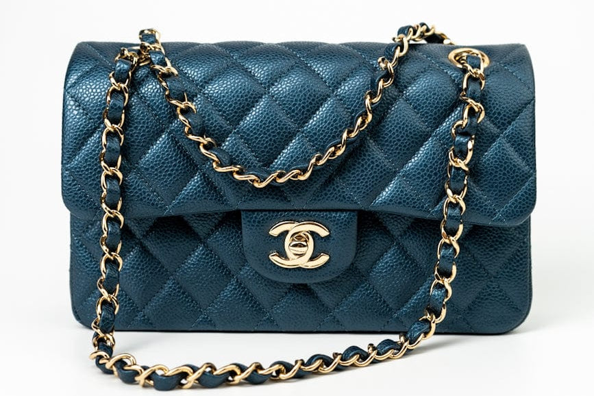 CHANEL Handbag 18S Dark Blue Small Caviar Quilted Classic Double Flap Light Gold Hardware -Knockoff
