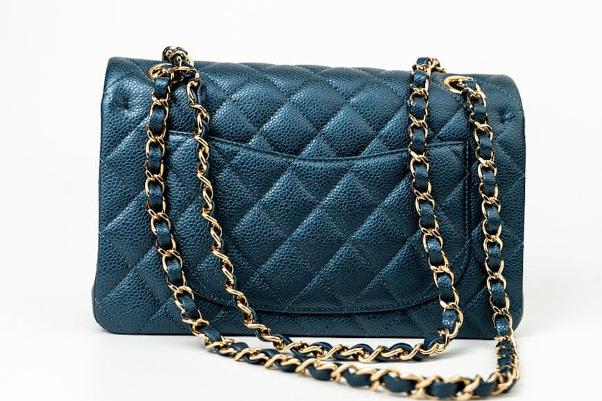 CHANEL Handbag 18S Dark Blue Small Caviar Quilted Classic Double Flap Light Gold Hardware -Knockoff
