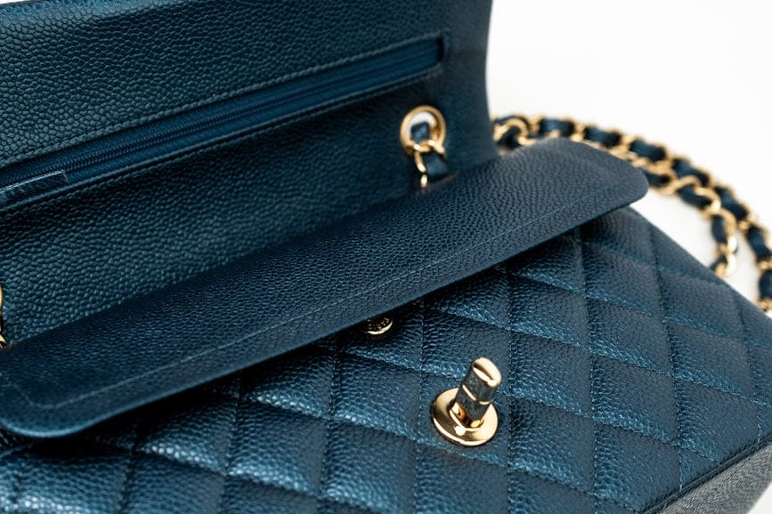 CHANEL Handbag 18S Dark Blue Small Caviar Quilted Classic Double Flap Light Gold Hardware -Knockoff
