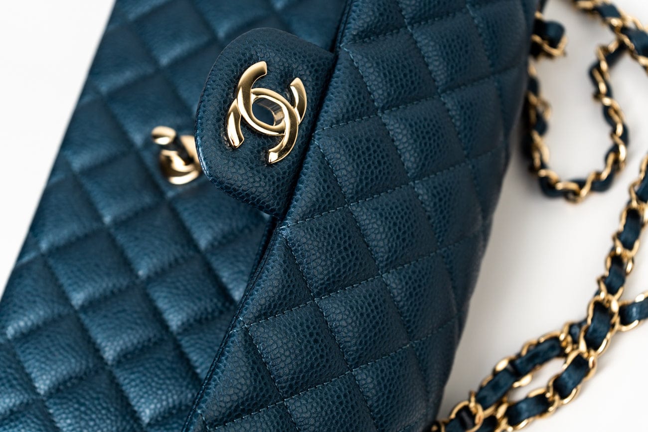 CHANEL Handbag 18S Dark Blue Small Caviar Quilted Classic Double Flap Light Gold Hardware -Knockoff
