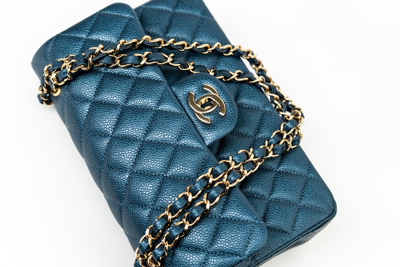 CHANEL Handbag 18S Dark Blue Small Caviar Quilted Classic Double Flap Light Gold Hardware -Knockoff
