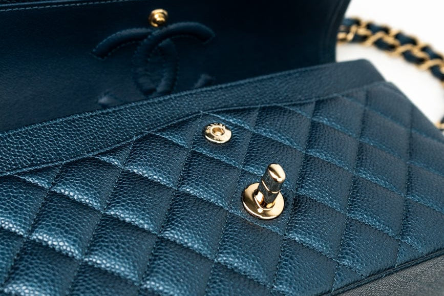 CHANEL Handbag 18S Dark Blue Small Caviar Quilted Classic Double Flap Light Gold Hardware -Knockoff
