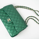 CHANEL Handbag 18S Emerald Green Caviar Quilted Classic Flap Jumbo Light Gold Hardware -Knockoff
