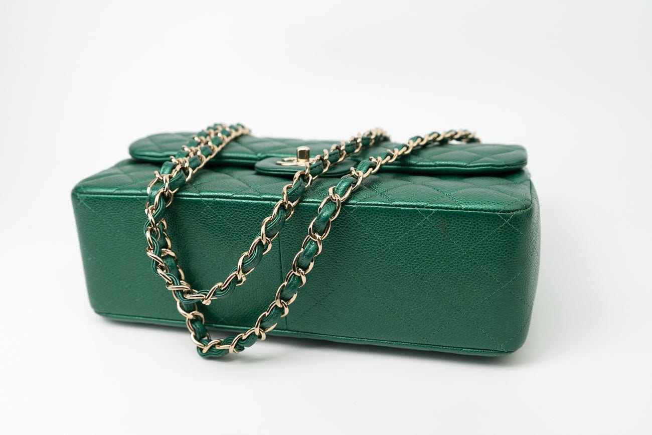 CHANEL Handbag 18S Emerald Green Caviar Quilted Classic Flap Jumbo Light Gold Hardware -Knockoff
