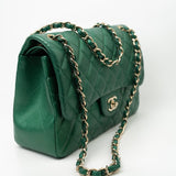 CHANEL Handbag 18S Emerald Green Caviar Quilted Classic Flap Jumbo Light Gold Hardware -Knockoff
