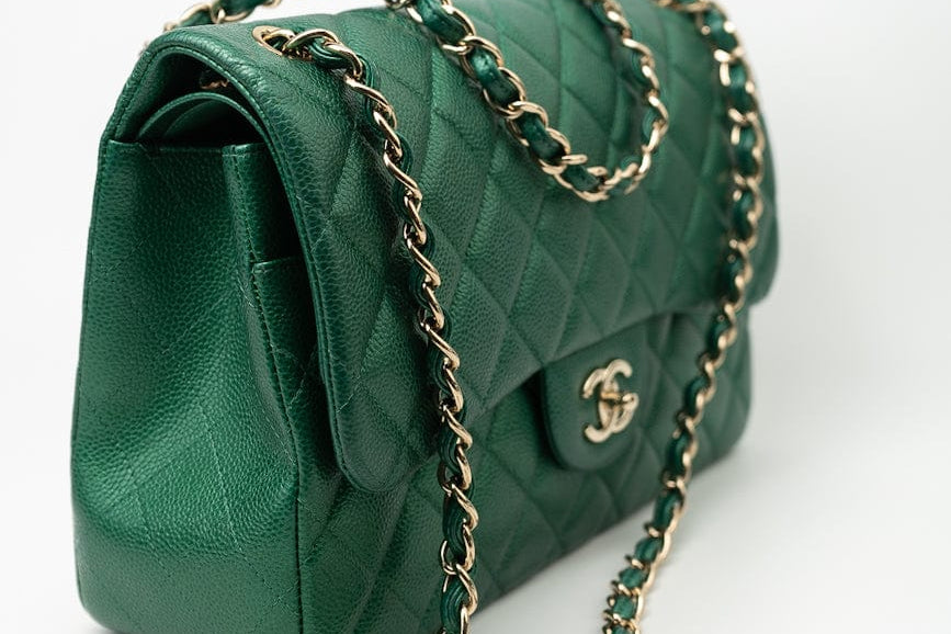 CHANEL Handbag 18S Emerald Green Caviar Quilted Classic Flap Jumbo Light Gold Hardware -Knockoff
