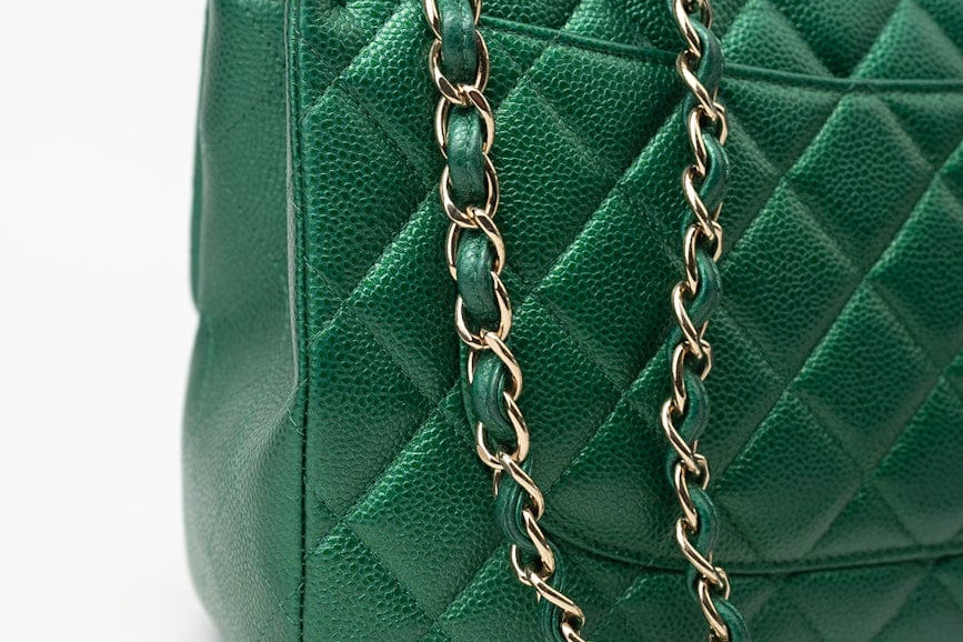 CHANEL Handbag 18S Emerald Green Caviar Quilted Classic Flap Jumbo Light Gold Hardware -Knockoff
