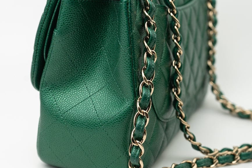 CHANEL Handbag 18S Emerald Green Caviar Quilted Classic Flap Jumbo Light Gold Hardware -Knockoff
