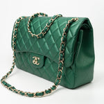 CHANEL Handbag 18S Emerald Green Caviar Quilted Classic Flap Jumbo Light Gold Hardware -Knockoff
