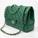 CHANEL Handbag 18S Emerald Green Caviar Quilted Classic Flap Jumbo Light Gold Hardware -Knockoff
