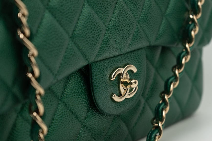 CHANEL Handbag 18S Emerald Green Caviar Quilted Classic Flap Jumbo Light Gold Hardware -Knockoff
