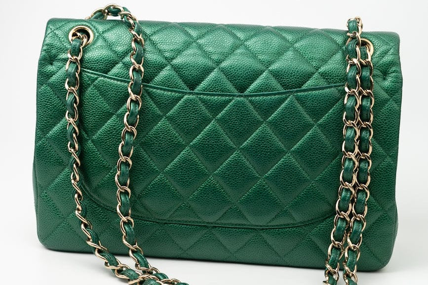 CHANEL Handbag 18S Emerald Green Caviar Quilted Classic Flap Jumbo Light Gold Hardware -Knockoff
