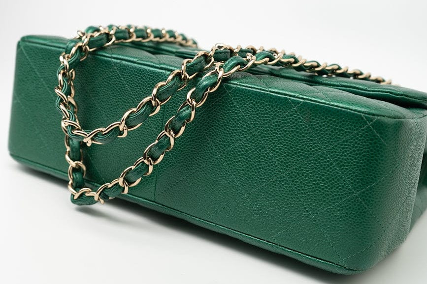 CHANEL Handbag 18S Emerald Green Caviar Quilted Classic Flap Jumbo Light Gold Hardware -Knockoff
