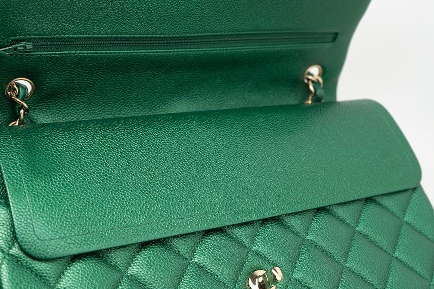 CHANEL Handbag 18S Emerald Green Caviar Quilted Classic Flap Jumbo Light Gold Hardware -Knockoff
