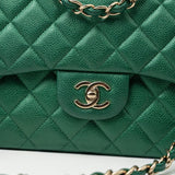 CHANEL Handbag 18S Emerald Green Caviar Quilted Classic Flap Jumbo Light Gold Hardware -Knockoff
