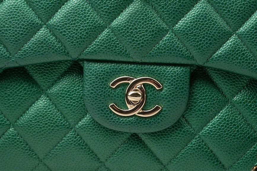 CHANEL Handbag 18S Emerald Green Caviar Quilted Classic Flap Jumbo Light Gold Hardware -Knockoff
