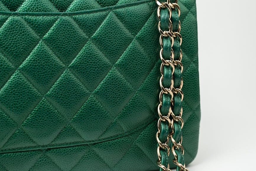 CHANEL Handbag 18S Emerald Green Caviar Quilted Classic Flap Jumbo Light Gold Hardware -Knockoff
