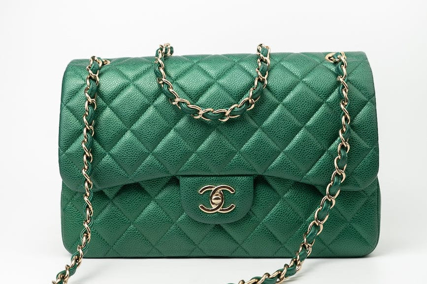 CHANEL Handbag 18S Emerald Green Caviar Quilted Classic Flap Jumbo Light Gold Hardware -Knockoff
