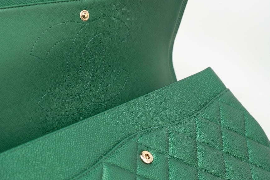 CHANEL Handbag 18S Emerald Green Caviar Quilted Classic Flap Jumbo Light Gold Hardware -Knockoff
