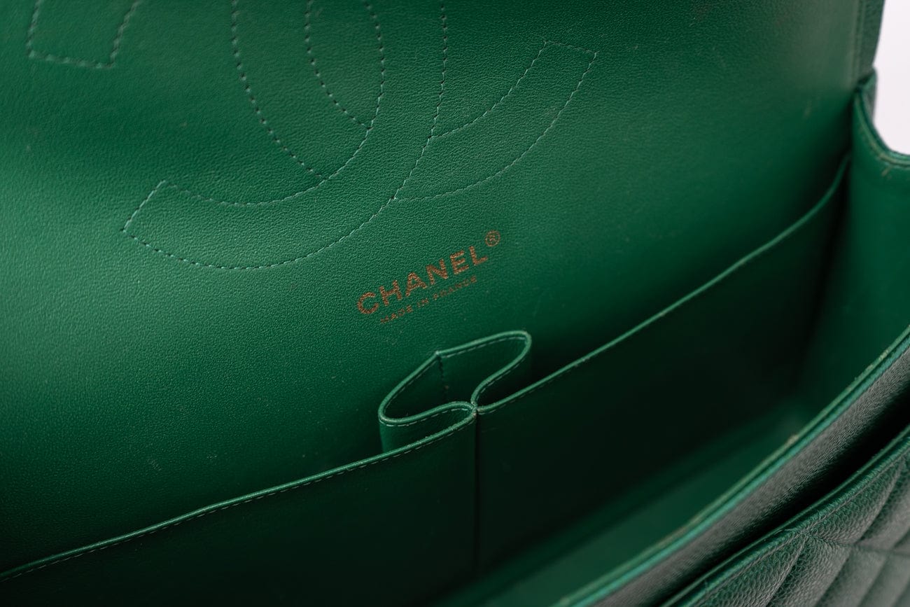 CHANEL Handbag 18S Emerald Green Caviar Quilted Classic Flap Jumbo Light Gold Hardware -Knockoff
