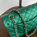 CHANEL Handbag 18S Emerald Green Caviar Quilted Classic Flap Medium Light Gold Hardware -Knockoff
