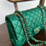 CHANEL Handbag 18S Emerald Green Caviar Quilted Classic Flap Medium Light Gold Hardware -Knockoff
