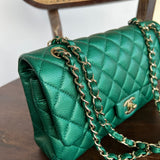 CHANEL Handbag 18S Emerald Green Caviar Quilted Classic Flap Medium Light Gold Hardware -Knockoff
