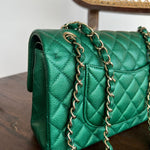 CHANEL Handbag 18S Emerald Green Caviar Quilted Classic Flap Medium Light Gold Hardware -Knockoff
