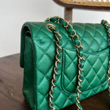 CHANEL Handbag 18S Emerald Green Caviar Quilted Classic Flap Medium Light Gold Hardware -Knockoff
