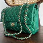 CHANEL Handbag 18S Emerald Green Caviar Quilted Classic Flap Medium Light Gold Hardware -Knockoff
