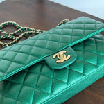 CHANEL Handbag 18S Emerald Green Caviar Quilted Classic Flap Medium Light Gold Hardware -Knockoff
