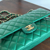 CHANEL Handbag 18S Emerald Green Caviar Quilted Classic Flap Medium Light Gold Hardware -Knockoff
