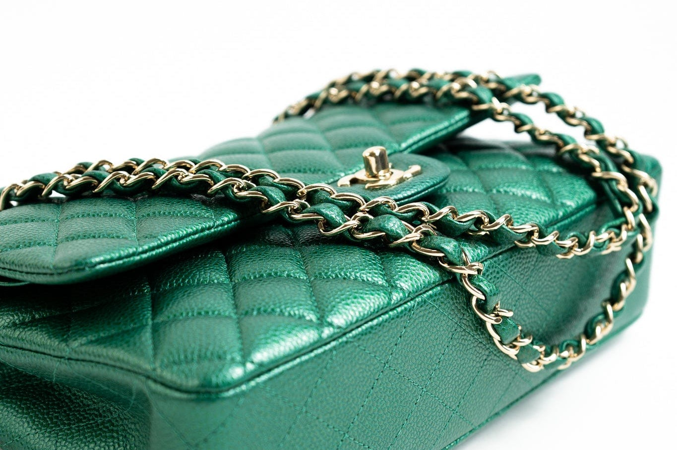 CHANEL Handbag 18S Emerald Green Caviar Quilted Classic Flap Medium Light Gold Hardware -Knockoff
