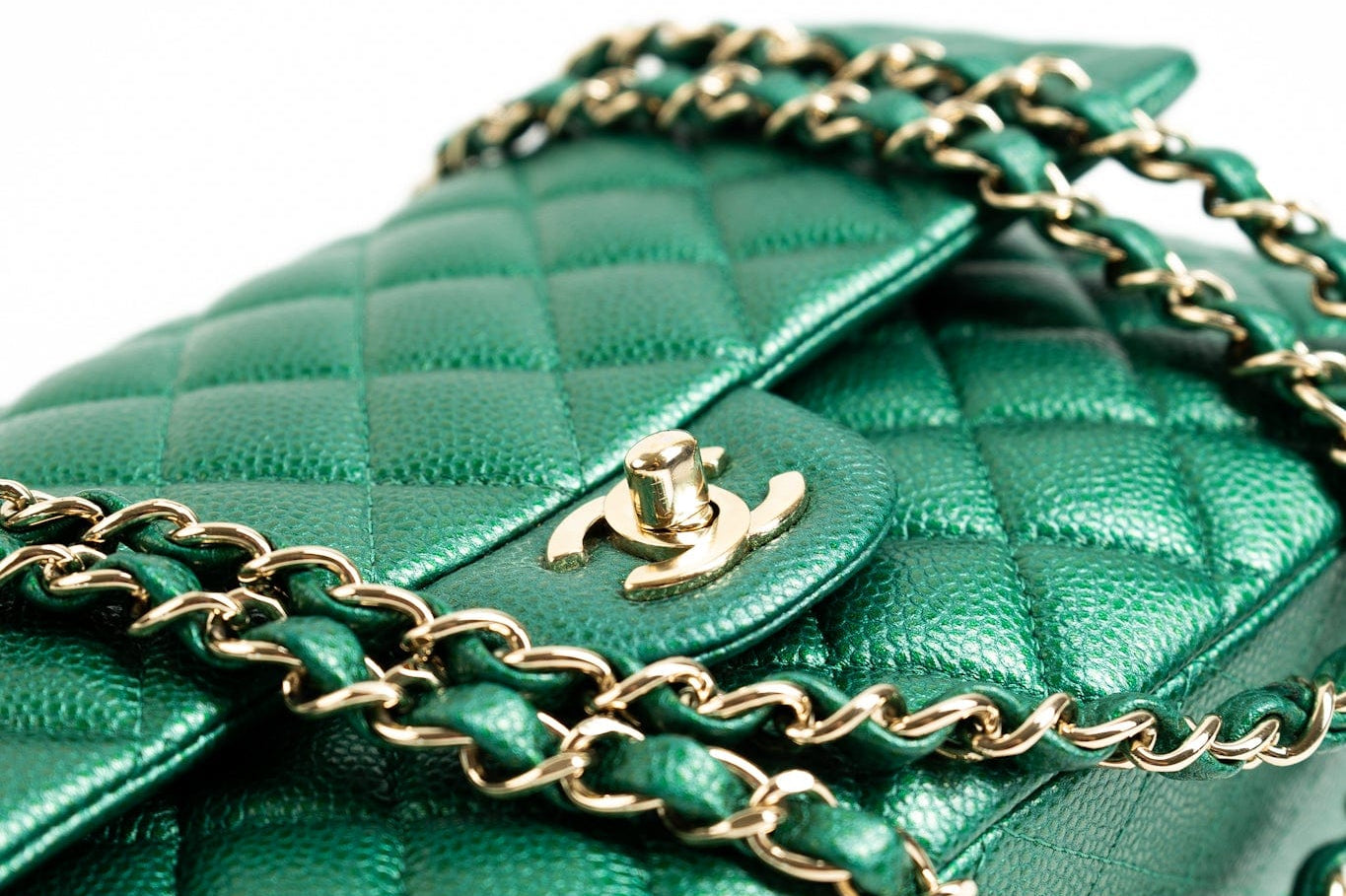 CHANEL Handbag 18S Emerald Green Caviar Quilted Classic Flap Medium Light Gold Hardware -Knockoff
