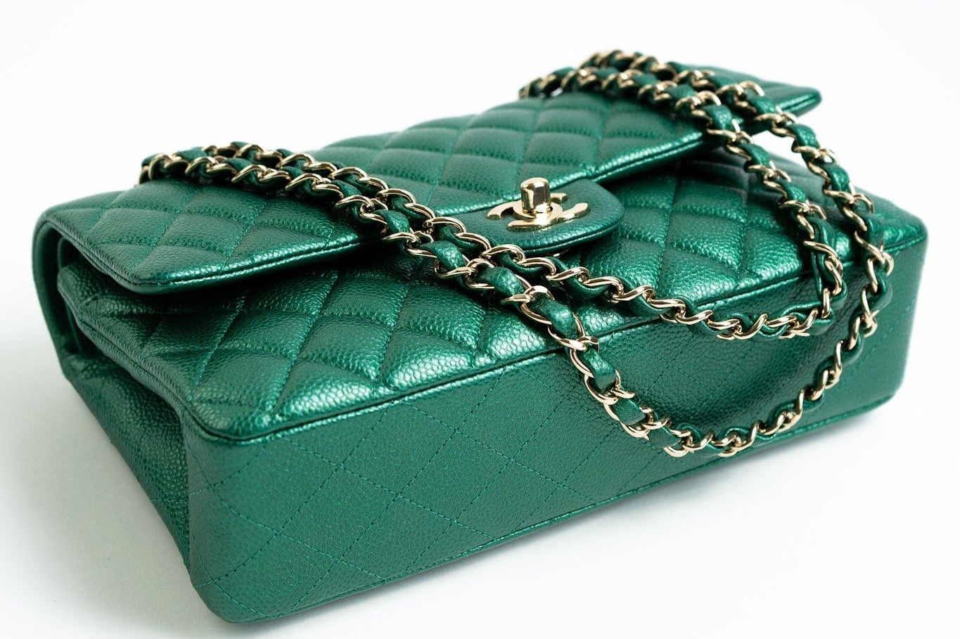 CHANEL Handbag 18S Emerald Green Caviar Quilted Classic Flap Medium Light Gold Hardware -Knockoff
