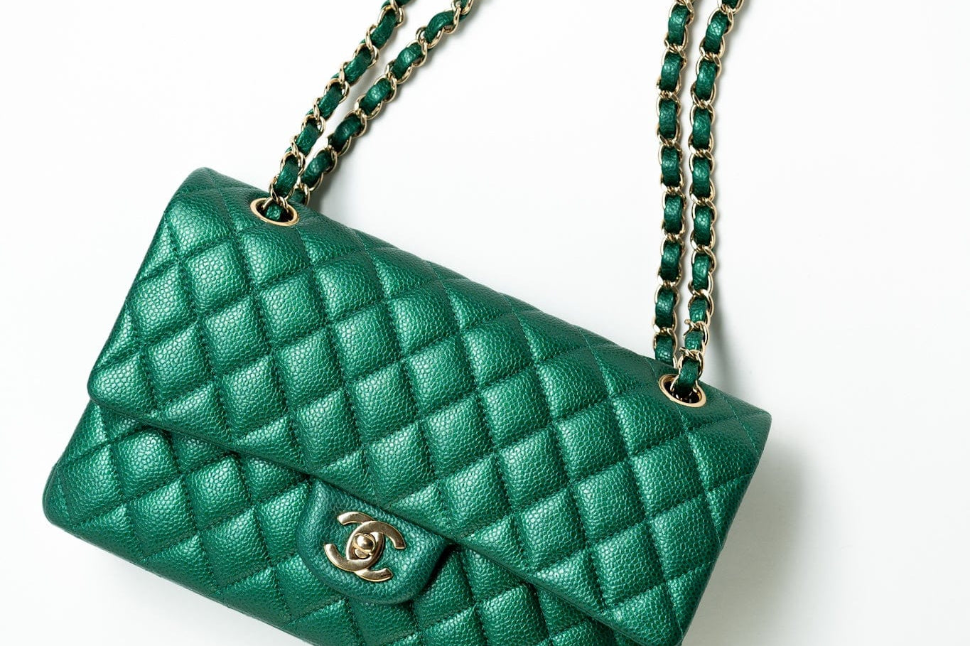 CHANEL Handbag 18S Emerald Green Caviar Quilted Classic Flap Medium Light Gold Hardware -Knockoff
