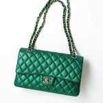 CHANEL Handbag 18S Emerald Green Caviar Quilted Classic Flap Medium Light Gold Hardware -Knockoff
