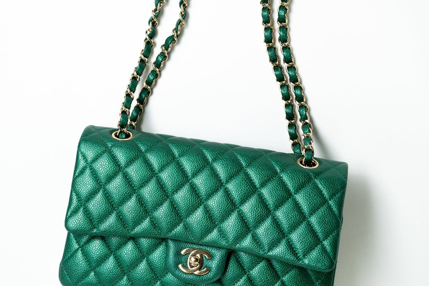 CHANEL Handbag 18S Emerald Green Caviar Quilted Classic Flap Medium Light Gold Hardware -Knockoff
