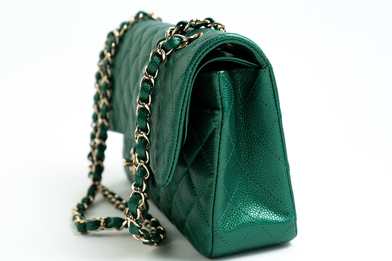 CHANEL Handbag 18S Emerald Green Caviar Quilted Classic Flap Medium Light Gold Hardware -Knockoff
