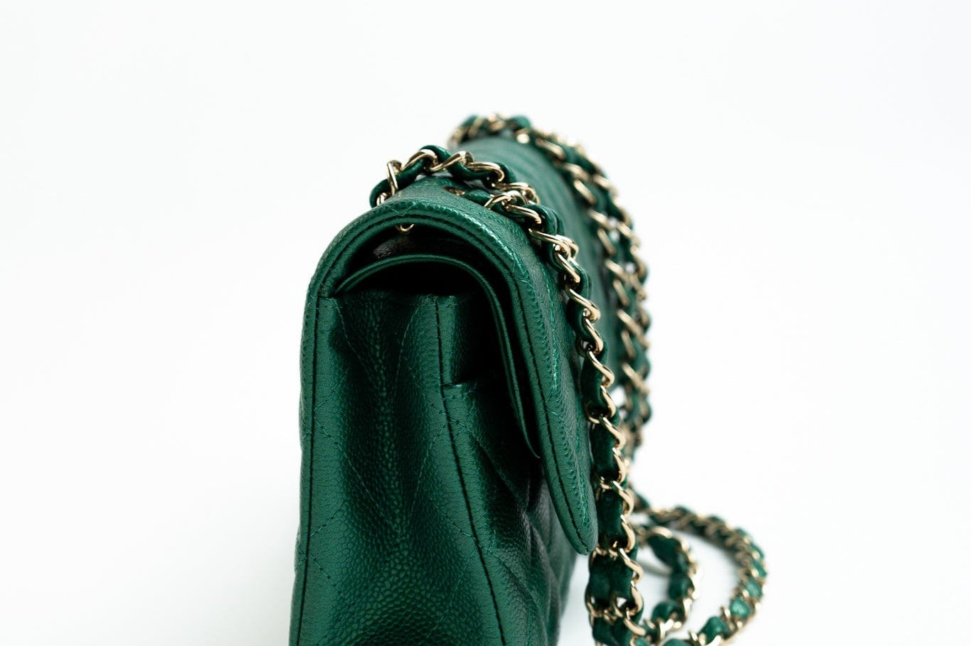 CHANEL Handbag 18S Emerald Green Caviar Quilted Classic Flap Medium Light Gold Hardware -Knockoff
