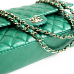 CHANEL Handbag 18S Emerald Green Caviar Quilted Classic Flap Medium Light Gold Hardware -Knockoff
