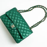 CHANEL Handbag 18S Emerald Green Caviar Quilted Classic Flap Medium Light Gold Hardware -Knockoff
